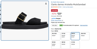 Clarks dames Aristella MuleSandaal voor €50,62 bij Amazon