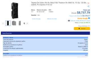 Tarjeta de Vídeo XFX RX-96TS316B7 RX 9060 XT 16GB por $8,738 | Zegucom