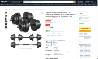 Juego de Mancuernas Ajustables SONGMICS 20 kg por $800 | Amazon