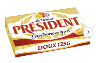 Plaquette de 125g de beurre Gastronomique Président à 2,25€
