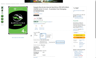 Disco Seagate BarraCuda 4TB 3.5" SATA 6Gb/s por $1,731 | Amazon