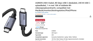 UGREEN USB 4-kabel, 80 Gbps USB C-datakabel, voor €23,50 bij Amazon
