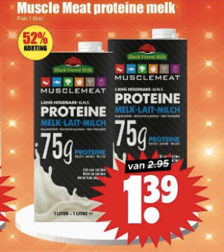 Muscle Meat proteïne houdbare melk (1 L) voor €1,39 bij Dirk