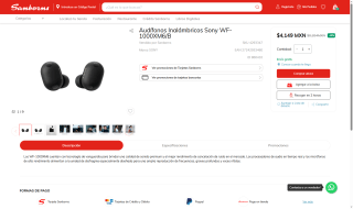 Auriculares Sony WF-1000XM6 por $4,149 | Oferta Sanborns