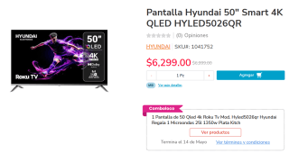 Smart TV Hyundai 50" 4K QLED por $5,999 | Oferta HEB