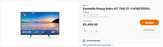 TV Sharp Roku 43" FHD 2T-C43GF2020U por $3,495 | Chedraui