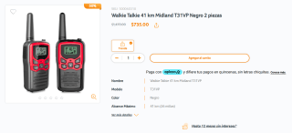 Walkie Talkie 41 km Midland T31VP 2 piezas por $735 | RadioShack