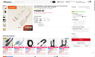 Cable USB C 100W 1m por $106 | AliExpress