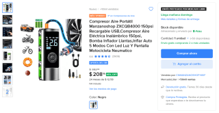 Compresor Aire Portátil Manzanoshop ZXCQB4000 por $208 | Oferta Mercado Libre