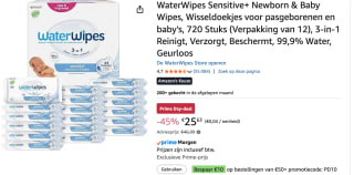 WaterWipes Billendoekjes Bio - 12 x 60 stuks - 720 doekjes voor €25,63 bij Amazon