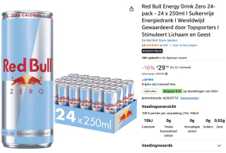 Red Bull Energy Drink Zero 24-pack (24 x 250ml) voor €29,19 bij Amazon