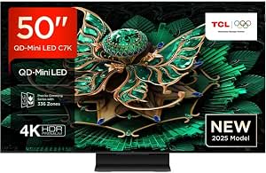 TCL 50C7K-UK 50 Inch QD-Mini LED TV, 4K HDR, Dolby Vision IQ & Atmos, HVA Panel, 144