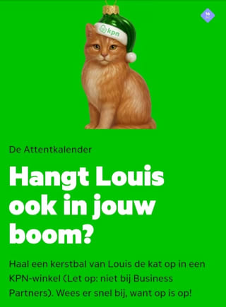 Gratis kerstbal 'Louis de kat' voor KPN leden