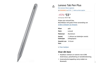 Lenovo Tab Pen Plus voor €33,15 bij Amazon
