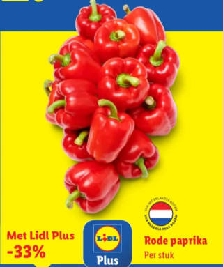 1 Rode paprika voor €0.39 bij de lidl