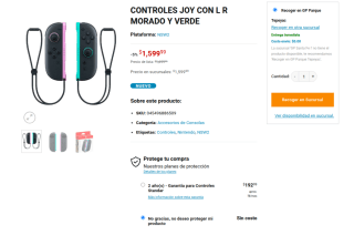 Controles Joy-Con L/R Morado y Verde por $1,280 en Game Planet