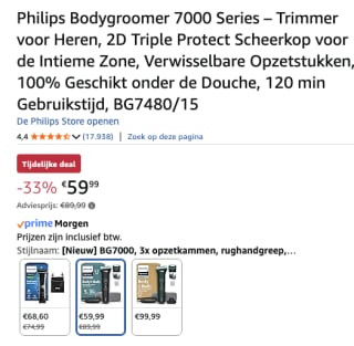 Philips Bodygroomer 7000 Series voor 59,99 euro