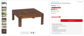 Mesa Acacia 63x63x28cm por $600 | Descuento Sodimac