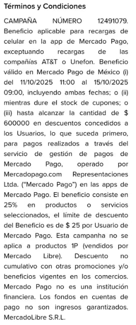 $25 de descuento en Recarga | Mercado Pago