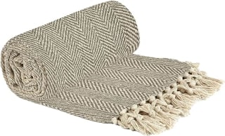 Emma Barclay Herringbone Recycled Cotton Throw Blanket – 50x60" (127x152cm) Natural