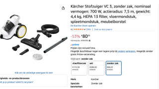 Kärcher VC 3 Stofzuiger zonder zak - 700 W voor €80,33 bij Amazon
