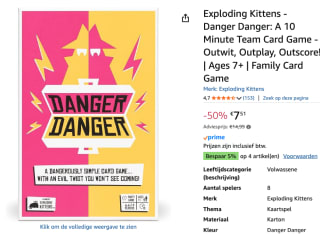 Exploding Kittens Danger Danger voor €7,51 bij Amazon