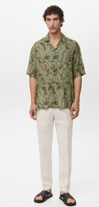Camisa Cuello Bowling Estampada Verde por 9,99€