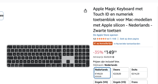 Apple Magic Keyboard met Touch ID en numeriek toetsenblok voor €149,59 bij Amazon