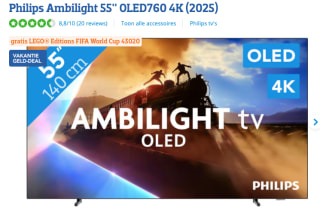 PHILIPS 55OLED760/12 Ultra HD 4K OLED-tv 55 inch + gratis LEGO FIFA World Cup €859