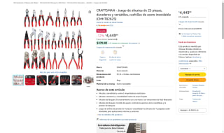 Juego 25 pinzas Craftsman por $3,560 | Amazon