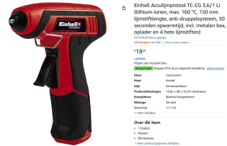 Einhell TC-CG 3,6/1 Li Accu-lijmpistool Incl. accessoires voor €18,29 bij Amazon