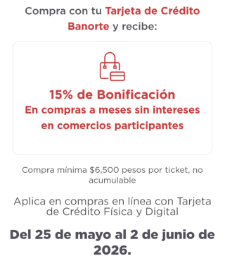 Bonificación de 15% | Banorte (MSI) Hot Sale 2026
