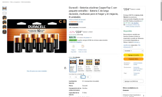 Pilas Duracell CopperTop C 8 unidades por $224 | Amazon