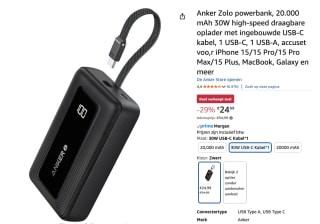 Anker Zolo Powerbank 20.000mAh - 30W voor €24,99 bij Amazon