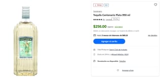 Tequila Centenario Plata 950 ml por $256 en Sam's Club