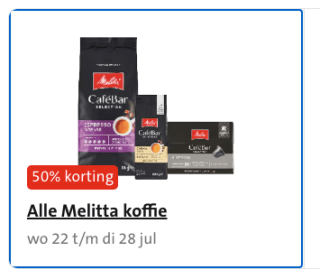 50% korting op Alle Melitta koffie bij de Jumbo