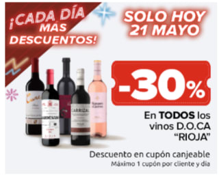 Oferta vinos 30% cupón + 50% descuento en Carrefour SOLO HOY