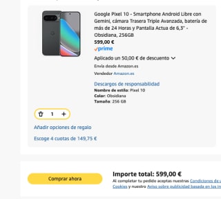 Móvil Google Pixel 10 de 256GB por 599€ Prime estudiante