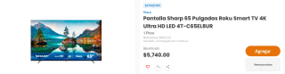 Smart TV Sharp 65" Roku 4K UHD LED por $5,740 | Chedraui