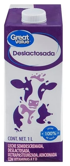 Leche Great Value deslactosada 1L por $19 en Bodega Aurrera