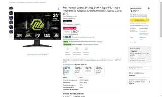 Monitor MSI MAG 244F 200Hz por $1,950 | Amazon (Prime)