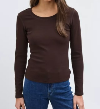 Polera Cuello Redondo Manga Larga Acanalada por $12.990