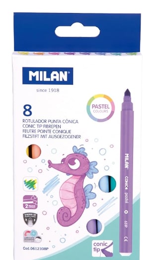 MILAN® Caja 8 rotuladores punta cónica, colores Pastel por 1.86€