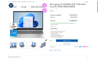 HP Laptop 15-fd0161la i5 8GB 256GB por $7,999 | Oferta Costco