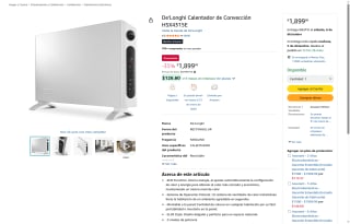 De'Longhi Calentador de Convección HSX4315E por $1,899 | Amazon