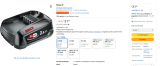 Bosc Accu18V2,5Ah Li-Ion voor €21,99 bij Amazon