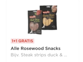 1+1 gratis op Alle Rosewood Snacks bij Plus