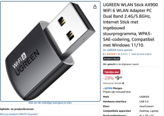 UGREEN WLAN Stick AX900 WiFi 6 Adapter voor €9,98 bij Amazon