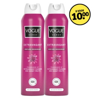 16 Vogue Extravagant Parfum Deodorant bussen voor €10 bij Kruidvat