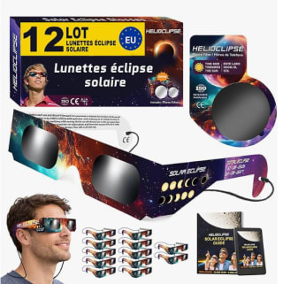 Lot de 12 lunettes Eclipse Solaire + 2 filtres pour téléphones mobile à 6,49€
